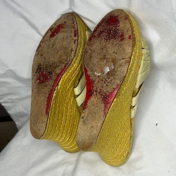 Christian Louboutin Sz 6 Yellow Ribbon Espadrille Wedges Heels Backless Sandals - Picture 15 of 16